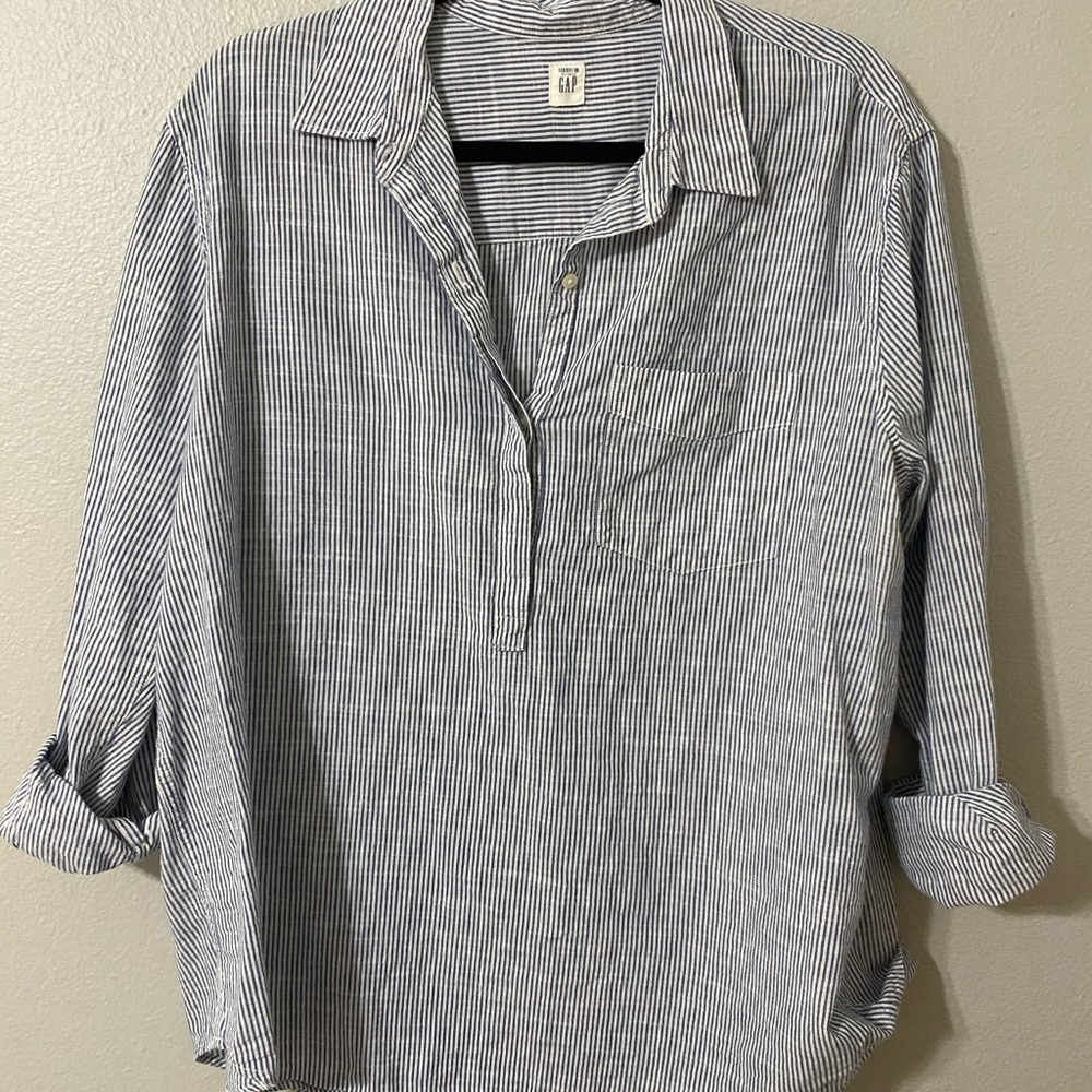 Blue and White Striped Blouse